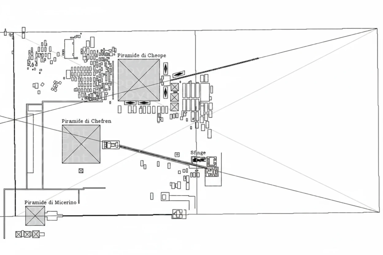 Ricostruzione schematica parziale delle Vie Cerimoniali delle piramidi di Cheope, Chefren e Micerino